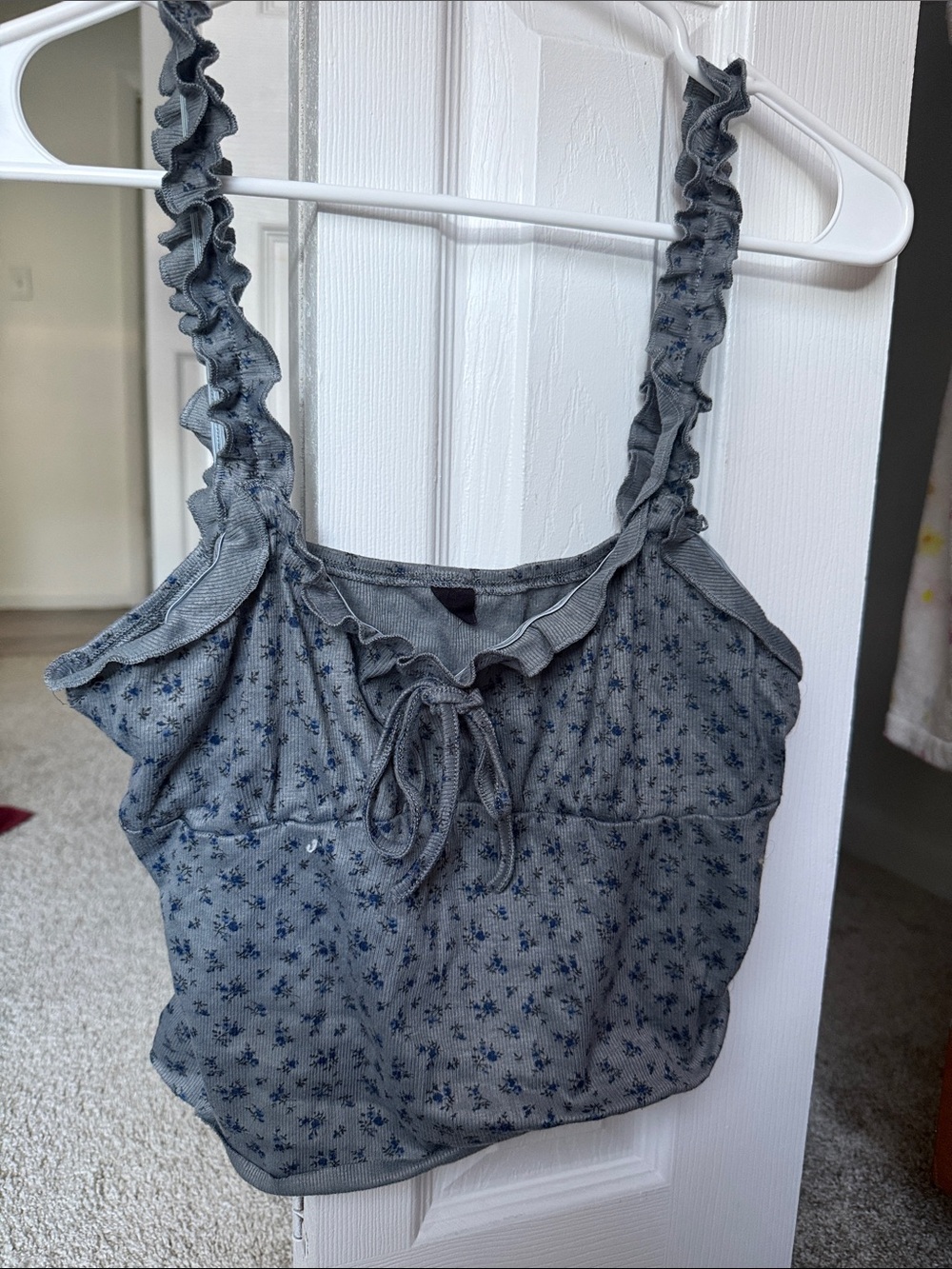 wild fable Blue Floral Ruffle Tie-Front Camisole